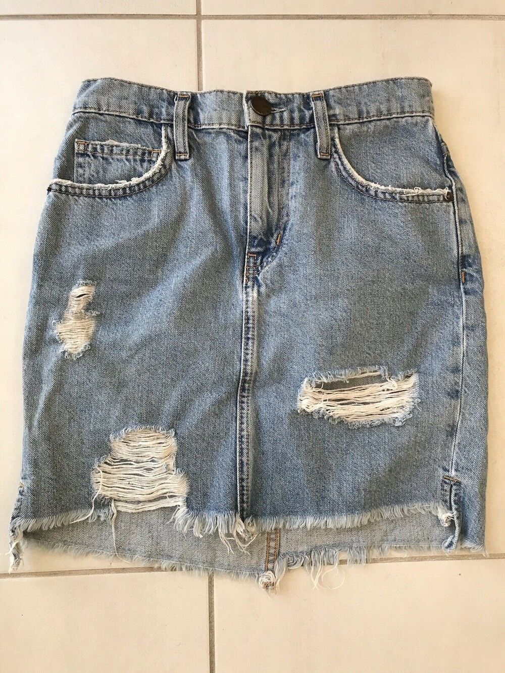 Current Elliott Prey Destroy Ripped Distressed High Waist Mini Denim Jean Skirt